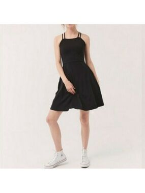 Pact Strappy Fit & Flare Dress small Black knee Length sleeveless Organic Cotton
